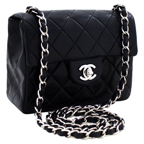 chanel black purse with silver chain